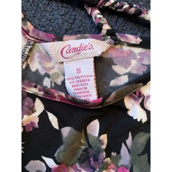 Candie's Shirt Women's Small Floral Short Sleeve - Picture 4 of 6